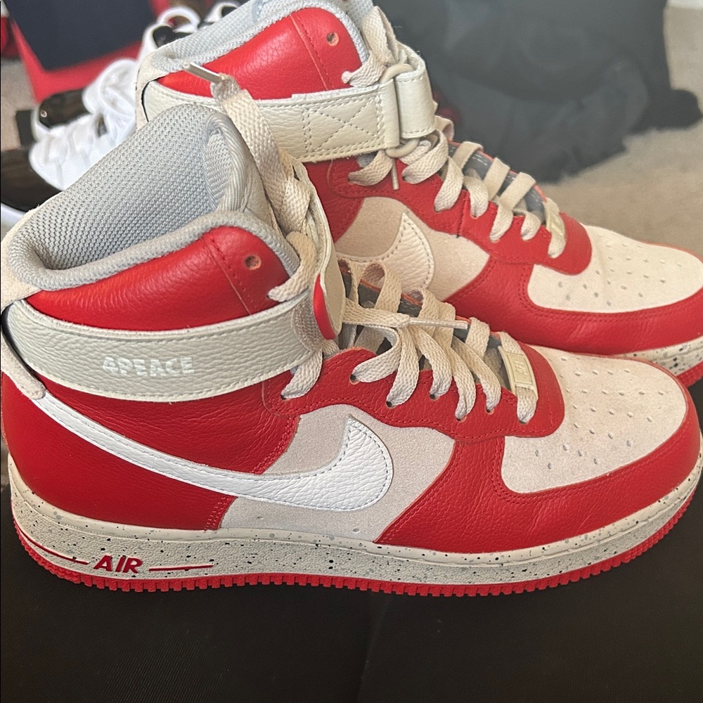 Nike Red and White High-Top Sneakers